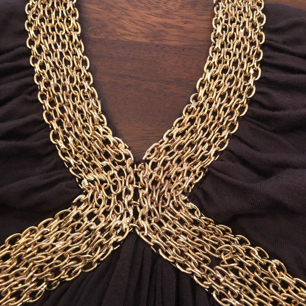 Halter top with gold mesh chocolate brown